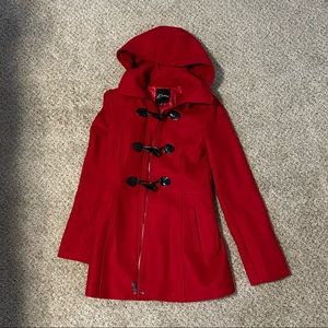 Structured wool pea coat with detachable hood